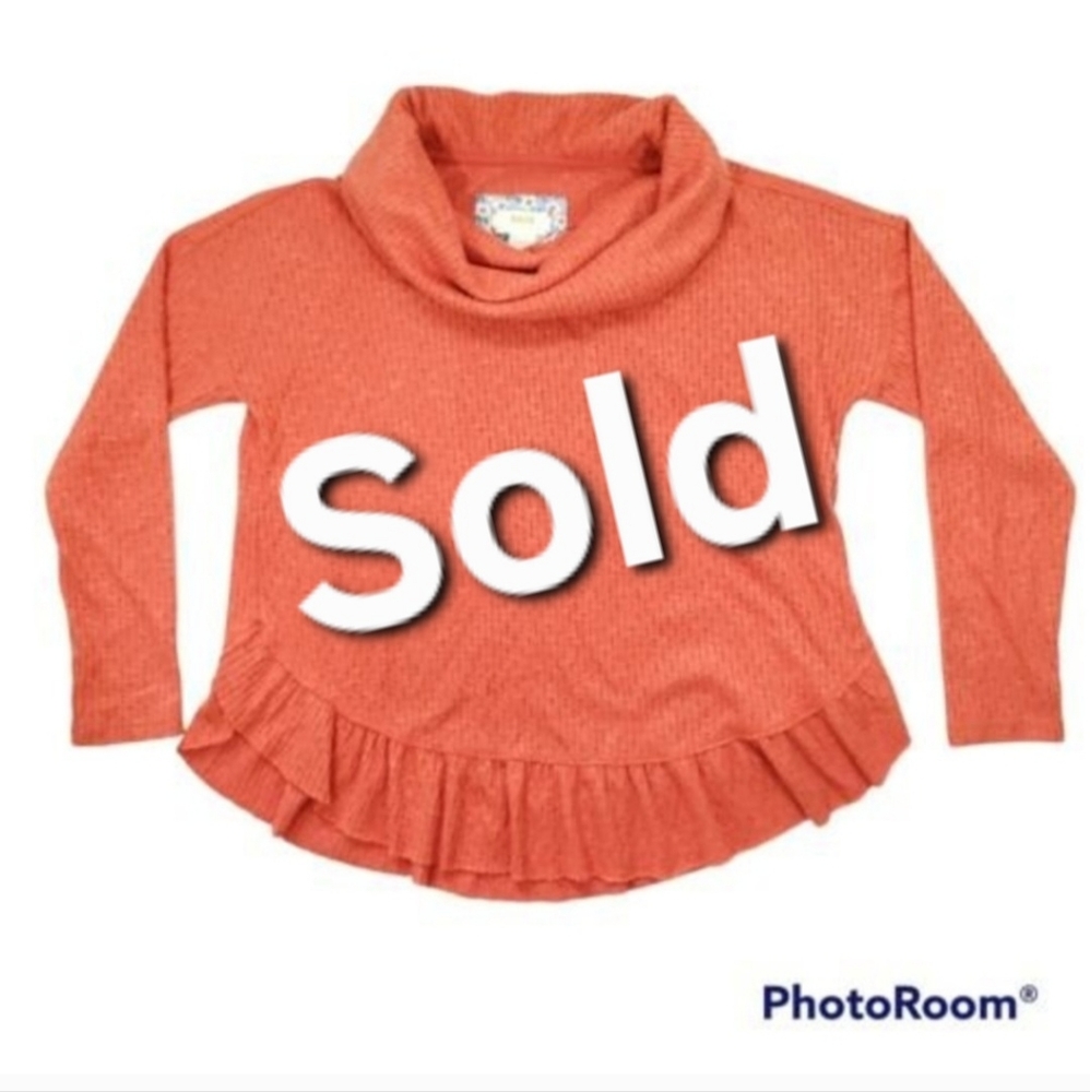 Anthropologie Maeve Extra-Small Addie Ruffled Hacci Sweater Orange Pointelle EUC